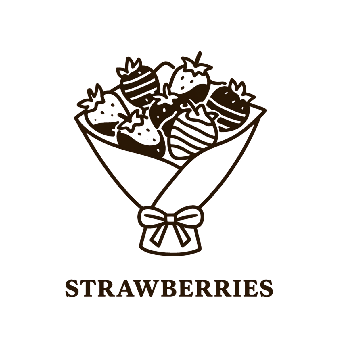 Illustration of a bouquet of strawberries with the word 'STRAWBERRIES' below on a white background